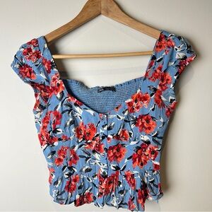 Zara Cropped Floral Blue Women's Top